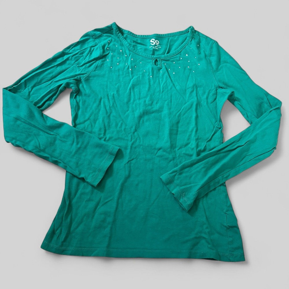 5x&25 SO Green Long Sleeve Top With Sparkles and Studs, 16